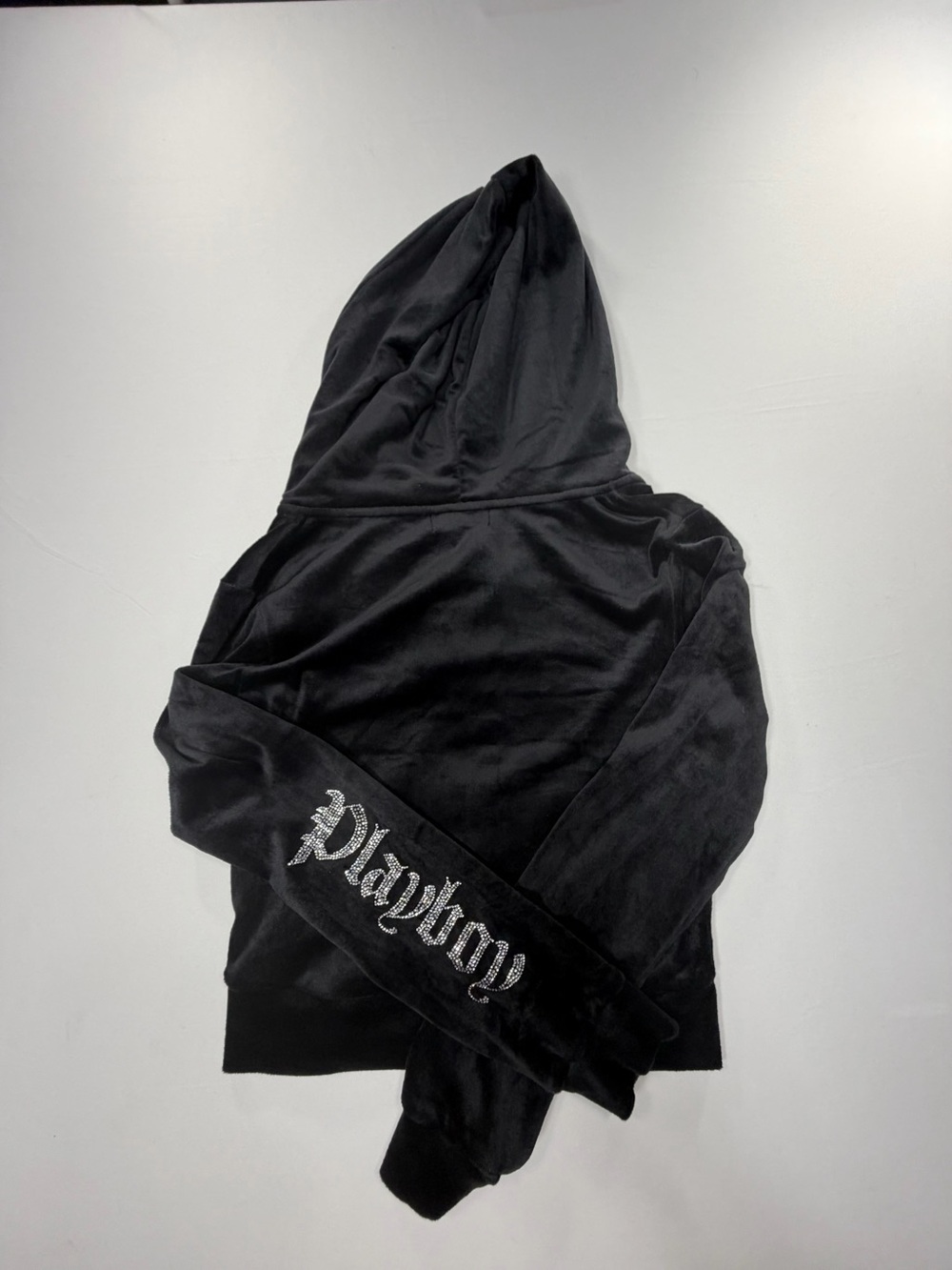 NWT Playboy Velour Hoodie Black Women’s S Rhinestone Y2K Full Zip - Picture 9 of 9